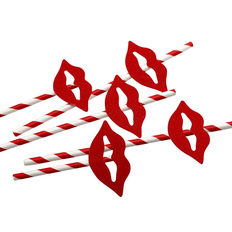 Hot Sale Red Lip Drinking Straws 25 Pcs Per Bag Decoration Paper Paper Straw