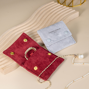 Pochette d'emballage de luxe personnalisée en velours pour bijoux, avec bouton en daim et logo estampé à chaud, sac anti-poussière pour contenants de bijoux de luxe - Product Image 3