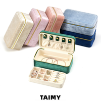 Boîte à bijoux en velours à double couche avec fermeture éclair, logo personnalisé, grand format, plateau intérieur amovible, grande capacité, boîte de rangement portable pour bijoux