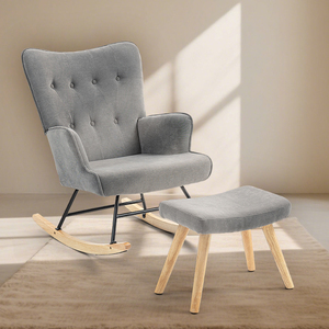 Poltrona a dondolo moderna imbottita con poggiapiedi - Comoda poltrona lounge in tessuto premium per <span class=keywords><strong>soggiorno</strong></span> e camera da letto - Product Image 1