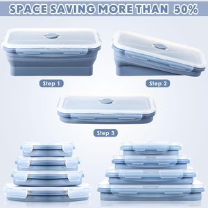 4 Uds BPA libre de grado alimenticio de silicona plegable contenedores de alimentos para microondas caja de almuerzo plegable conjunto de almacenamiento de alimentos de silicona - Product Image 3