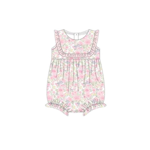 Conjunto de pelele para bebé niña SR4088 personalizado, con estampado de flores rosas, manga corta, para venta al por mayor. - Product Image 2