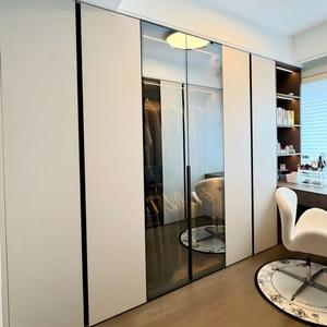 Architect Choice Project Ready Plywood <strong>Dark</strong> <strong>Wood</strong> Built Hinged Door <strong>Wardrobe</strong> with Glass Door Integrated Vanity for Luxury Villa - Product Image 2