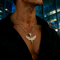 Collar con Colgante de Alas de Ángel con Incrustaciones de Circonitas, Cadena de Cuerda Dorada y Plateada, Joyería Hip Hop para Hombres y Mujeres, Regalo