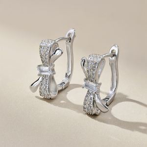 Dylam Dainty Beauty S925 <b>Silver</b> Fine Jewelry Hypoallergenic Rhodium Plated Diamond 5A Cubic Zirconia Bow Tine <b>Hoop</b> Earrings - Product Image 5