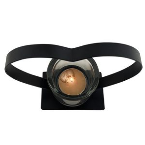 Portacandele a forma di cuore con bicchieri in vetro per tealight, decorazione in metallo nero per centrotavola, regalo di San Valentino - Product Image 4