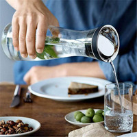 Pichet à eau en verre borosilicate personnalisé avec logo, avec couvercle, pour boissons froides, 800ml/1200ml/1500ml, compatible lave-vaisselle, design moderne