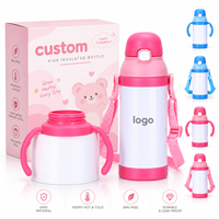 Bouteille isotherme personnalisable pour enfants, 12 oz, en acier inoxydable, à double paroi, avec poignée, sangle et paille, idéale pour l'école