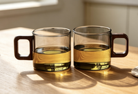 Tasse à thé en verre avec poignée en bois pour usage domestique, tasse en verre carrée résistante à la chaleur avec poignée en bois, 120 ml, tasse de dégustation de thé