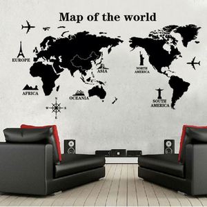 Large Size World <b>Map</b> Wall Stickers Black <b>Map</b> of the World Home Decor for Kids Room Travel Airplane Wall Decals for Bedroom - Product Image 1