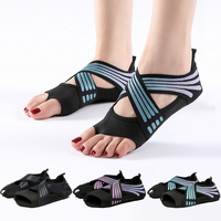 Chaussettes de yoga et de danse, chaussettes de Pilates à cinq doigts, tricotées, antidérapantes, en silicone, à semelle souple, pour l'intérieur, professionnelles, à bout ouvert, chaussettes de sport