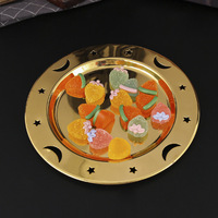 Plateau en métal doré de style européen vintage, 15 cm, motif lune et étoile ajouré, petit plateau de service pour desserts et bijoux