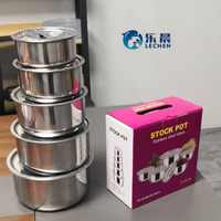 Ensemble de casseroles en acier inoxydable, marmite, bol à mélanger, récipient alimentaire avec couvercle, ensemble de 3 pièces, 15/17/19 cm
