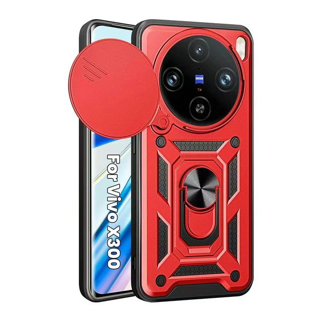 Slide Camera Lens Protection Mobile Phone Cases for Vivo X300 Pro FE 5G TPU Plastic Metal Ring Holder Kickstand Back Cover
