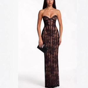 Robe moulante en dentelle coupe ajustée, style européen et américain, avec décolleté cœur et superposition transparente, pour soirée - Product Image 2