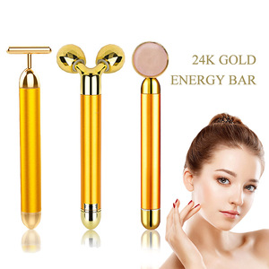 Rodillo Facial Reafirmante Antienvejecimiento y Antiarrugas con Piedras Preciosas, Rodillo de Belleza con Vibración, Masajeador Energético, Barra de Belleza de Oro de 24K - Product Image 2