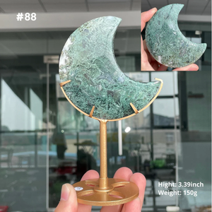 Vente en gros de pierres précieuses énergétiques naturelles, sculpture de <span class=keywords><strong>pierre</strong></span> de lune, base dorée, agate mousse, sculpture de cristal de lune pour la décoration de la maison - Product Image 5