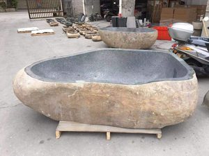 <span class=keywords><strong>Bañera</strong></span> de piedra tallada a mano independiente Bit Rock Natural Boulder River para Baño - Product Image 5