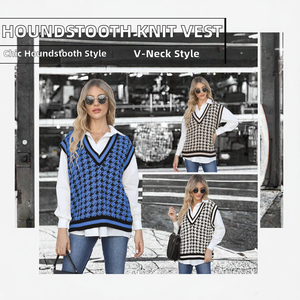 Débardeur en tricot <span class=keywords><strong>sans</strong></span> manches décontracté à col en V en acrylique 100% respirant à motif <span class=keywords><strong>pied</strong></span>-<span class=keywords><strong>de</strong></span>-<span class=keywords><strong>poule</strong></span> pour femmes personnalisé pour l'hiver - Product Image 2