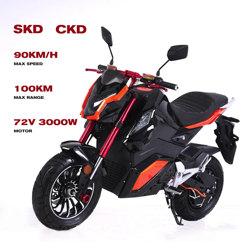 SKD Conception Personnalisée Efficacité Énergétique 72v 3000w 90 km/H Moto Électrique Rapide Pas Cher Pour Adultes