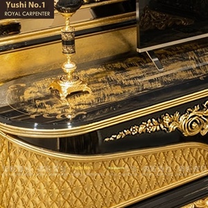 Mobile <span class=keywords><strong>TV</strong></span> in Legno Massello Intagliato Stile Europeo, Mobile da Terra per Grandi Appartamenti, <span class=keywords><strong>Serie</strong></span> Tradizionale Turca Dorata - Product Image 4