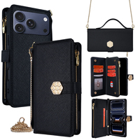 Étui portefeuille en cuir PU grande capacité avec fentes pour cartes et sangle bandoulière brevetée pour iPhone 17 Pro Max 16 15 Plus 14 13 12 Coque arrière