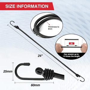 Cuerda Elástica de Alta Resistencia de 24 Pulgadas con Ganchos, Cuerda Elástica de Goma Premium para Equipaje, Portaequipajes, Amarre de Carga, RV, Bicicleta, Camping - Product Image 2