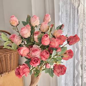 Fleurs artificielles en soie, roses, haute simulation, rose clair, rose foncé, décoration intérieure, bouquet de mariage, accessoires de photographie - Product Image 2