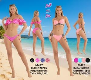 M427 M428 Set Bikini da Donna con Halter Incrociato e Slip Sgambato in Spandex Nylon, Tinta Unita, Vestibilità Regolare - Product Image 3