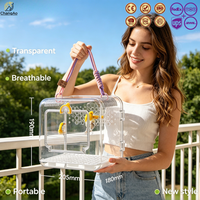 Cage de transport portable en plastique transparent pour perroquets, cage de voyage extérieure pour calopsites, perruches, agapornis et petits oiseaux