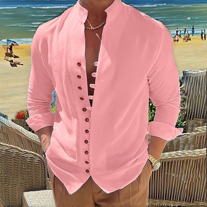 Men's Casual Solid Color Twill Long Sleeve V-neck Single-Breasted <b>Cardigan</b> Shirts Daily Minimalist Loose Fit Quick Dry Summer - Product Image 3