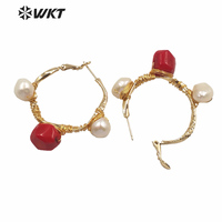 WT-MPE029 Incroyable hiperbole femmes mode réel boucles d'oreilles en pierre à la main d'or fil enroulé grand creux Oreille boucle reine partie oreille