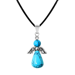 Ciondolo angelo custode turchese December Birthstone placcato oro geometrico motivo alla moda collana a catena di corda per buddisti - Product Image 1