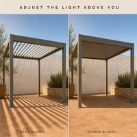 Pergola bioclimatique en aluminium avec toit à lames orientables, télécommande, système de jardinage étanche, ombrage pour terrasse arrière-cour