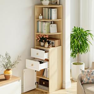 Librería Esquinera de Madera de 71 Pulgadas con Cajones, Mueble de Almacenamiento para Sala de Estar, Oficina o Dormitorio, Venta al por Mayor - Product Image 1