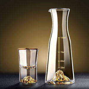 Mini carafes à vin en verre gravées à la main en cristal 500ml, service unique, <span class=keywords><strong>Carafe</strong></span> en verre à vin avec échelle, <span class=keywords><strong>Carafe</strong></span> avec verre à gobelet - Product Image 5