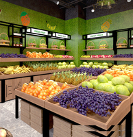 Étagère de présentation pour fruits, en bois, étagère à fruits en acier et bois, double couche, simple face, vitrine de supermarché pour produits frais, fabricant
