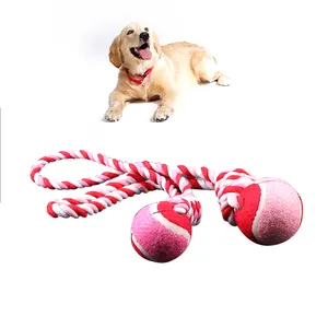OEM ODM狗咀嚼互动宠物玩具绳橡胶网球棉绳橡胶球狗咀嚼玩具