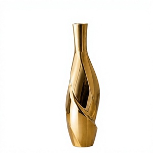 Florero Moderno de Metal Dorado, Centro de Mesa en Espiral, Recipiente Decorativo de Lujo para Decoración del Hogar y Hoteles, Venta al Por Mayor - Product Image 1