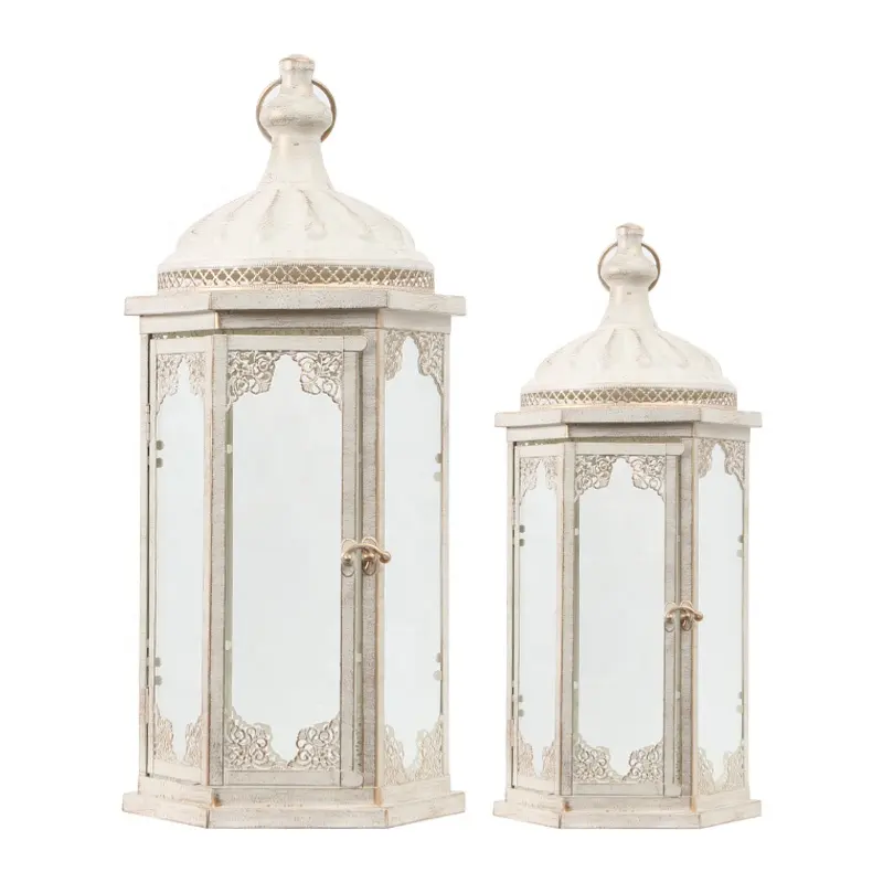 Decorative Lanterns 2 Metal And Glass Lanterns Outdoor Garden And Indoor Decorative Metal Lantern Antique Holiday Home White Decorative Metal Lantern