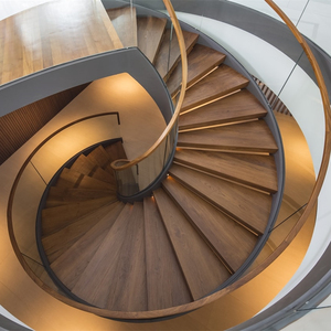 Escalera Curva Iluminada <span class=keywords><strong>con</strong></span> Luces <span class=keywords><strong>LED</strong></span>, de Acero y Madera, Duradera, para Interiores, para Casas de Lujo - Product Image 1