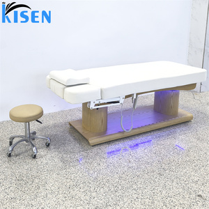 Table de massage électrique Kisen avec éclairage, lit de spa facial chauffant en bois, lit de massage pour salon de beauté, lit médical - Product Image 1