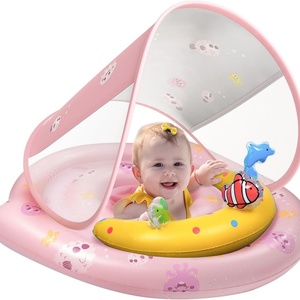 Flotador Inflable para Bebé con Toldo, Diseño 2025, Protector Solar, PVC Azul, Asiento Flotante para Niños, 90x75.6cm - Product Image 1