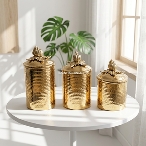 Handcrafted Hand Hammer Gold <b>Canister</b> <b>Set</b> with Pumpkin Lids Leak Proof Luxury Spice Storage Containers for Modern Home Kitchen - Product Image 1