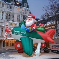 Hélicoptère de Noël gonflable éclairé avec Père Noël gonflable sur avion Décoration de fête de Noël parfaite