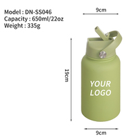 Bouteille d'eau sport en acier inoxydable 650 ml/22 oz, à large ouverture, avec poignée portable et couvercle à bec verseur, gobelet isotherme sous vide pour la vente en gros