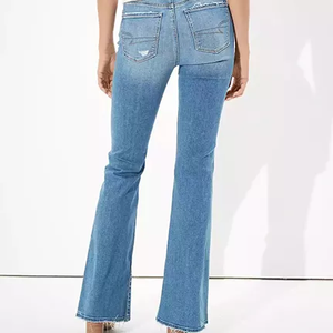 Pantalon large en jean déchiré à taille haute pour femme, vêtement d'été décontracté, extensible, dégradé de couleur, 2022 - Product Image 2