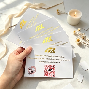 Tarjetas de Agradecimiento con Logotipo en Dorado, Impresión a Todo Color, Código QR, Vales de Descuento, Recordatorio de Reseñas, Personalizables al por Mayor - Product Image 1