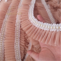 Col en dentelle coloré en maille douce de polyester de 6 cm de large avec perles, volants et franges, bordure 3D pour accessoires de vêtements et jupes