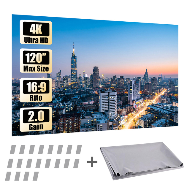 Hotack Projector Screen 100 Inch 16:9 4K HD Foldable 3D Silver Portable Projection Movies Screen for Home Theater Outdoor Indoor